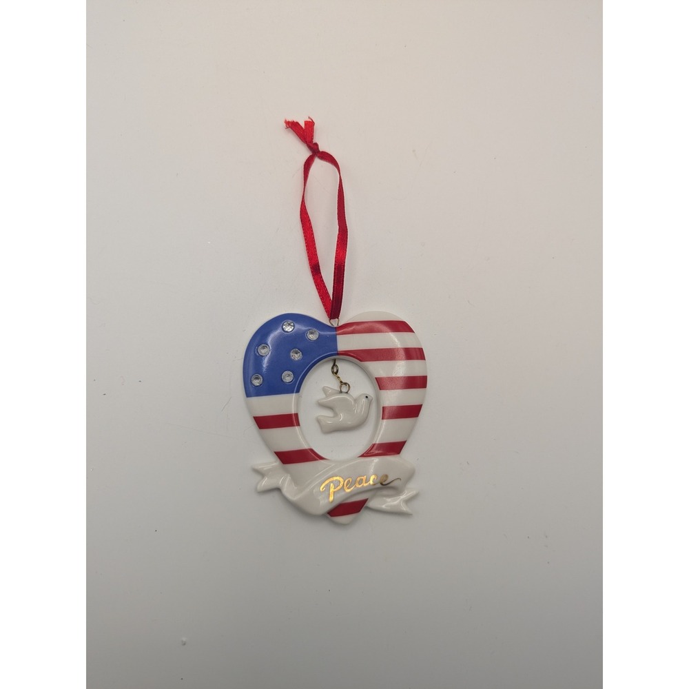 Vtg AVON Stars Stripes Dove 2004 Porcelain Christmas Ornament 3" Tall Patriotic
